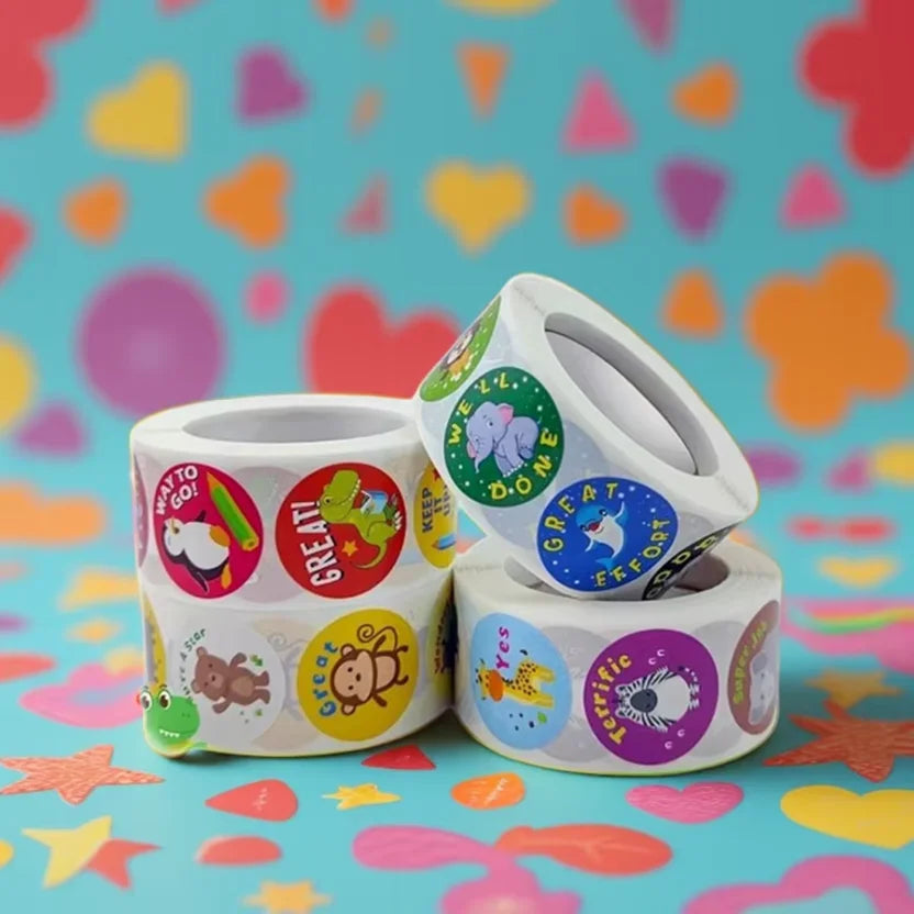 50-500 Cute Fish Thank You Stickers Kawaii Kids Sea Cartoon Sticker Roll for Christmas Gift Seal Student DIY Scrapbooking Craft