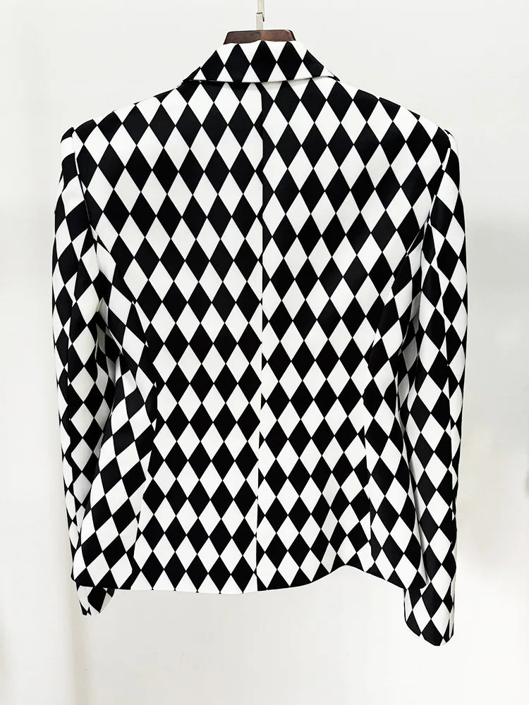HIGH STREET Newest 2025 Designer Jacket Women's Black And White Checkered Slim Double Breasted Blazer