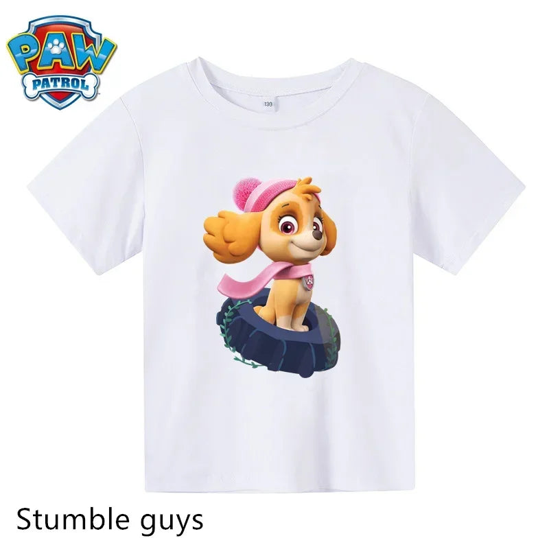 Paw Patrol Children T-shirt Simple Basic Black & White Short Sleeve Anime Cartoon Chase Skye Cute Summer Clothes Birthday Gift