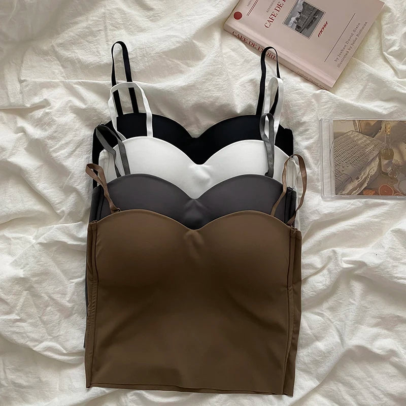 Hot Girls Wearing Solid Color Halter Tops Wear Sports Vests, Sexy Slim Bottoming Shirts, Seamless Outer Vest Bras