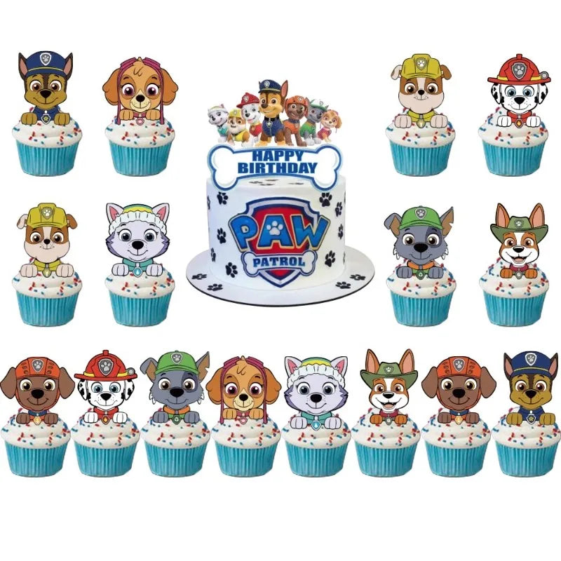 17Pcs Pink Paw Patrol Birthday Party Decoration Puppy Patrol Cake Card Fruit Plug-in Birthday Party Supplies Toys for Children