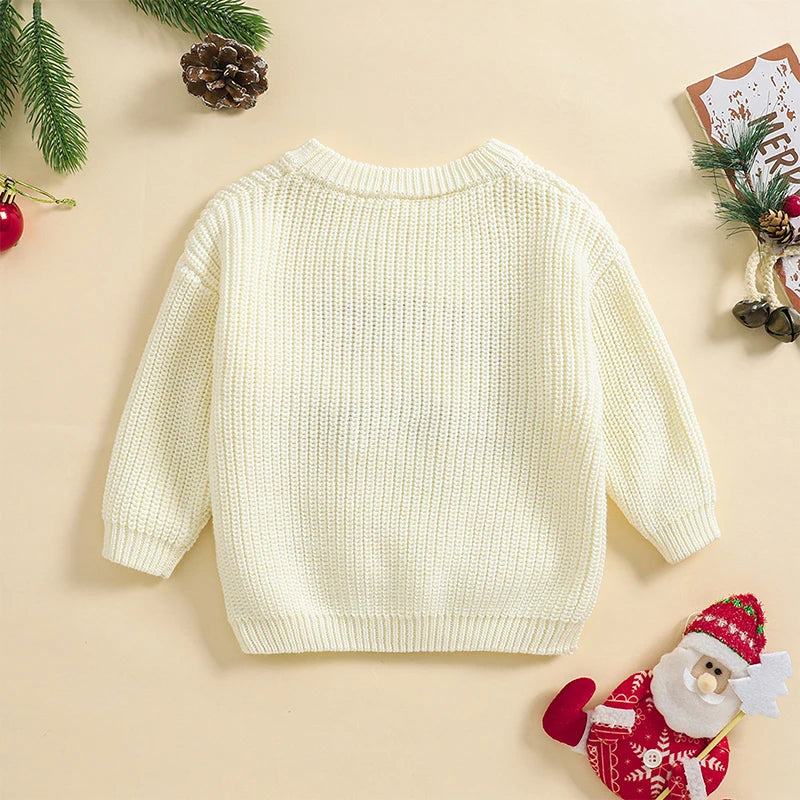Baby Christmas Sweaters Letter Embroidered Long Sleeve Round Neck Knitted Pullover