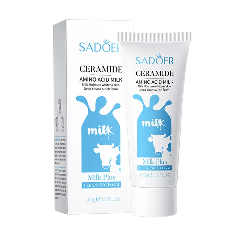 SADOER Milk Facial Cleanser Nourishing Moisturizing Skin Brightening Face Wash Foam Face Cleanser Facial Skin Care for Beauty