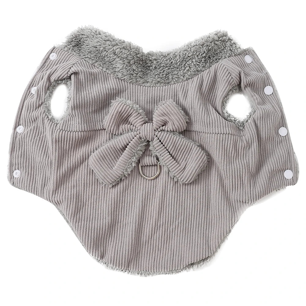 Winter Pet Clothes Cozy Thicken Fleece Solid Kitten Sweater For Small Cats Dogs Cute Bow Jacket Coat With D-Ring Sphynx Costume