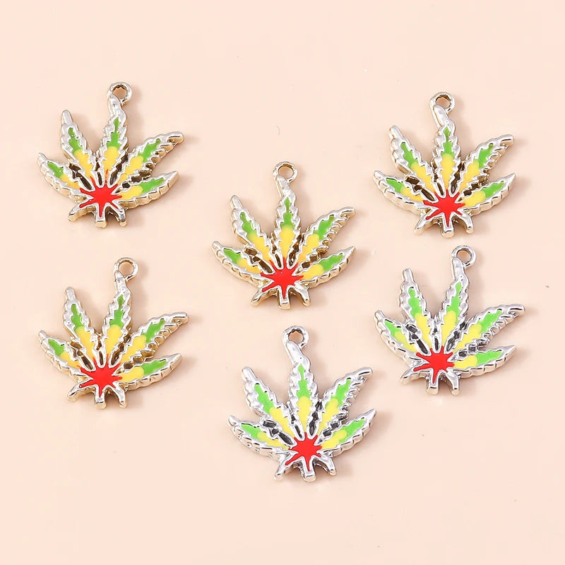 10pcs 18*20mm Enamel Fall Maple Leaf Charms Pot Leaf Thanksgiving Necklace Pendant Diy Jewelry Making Accessories