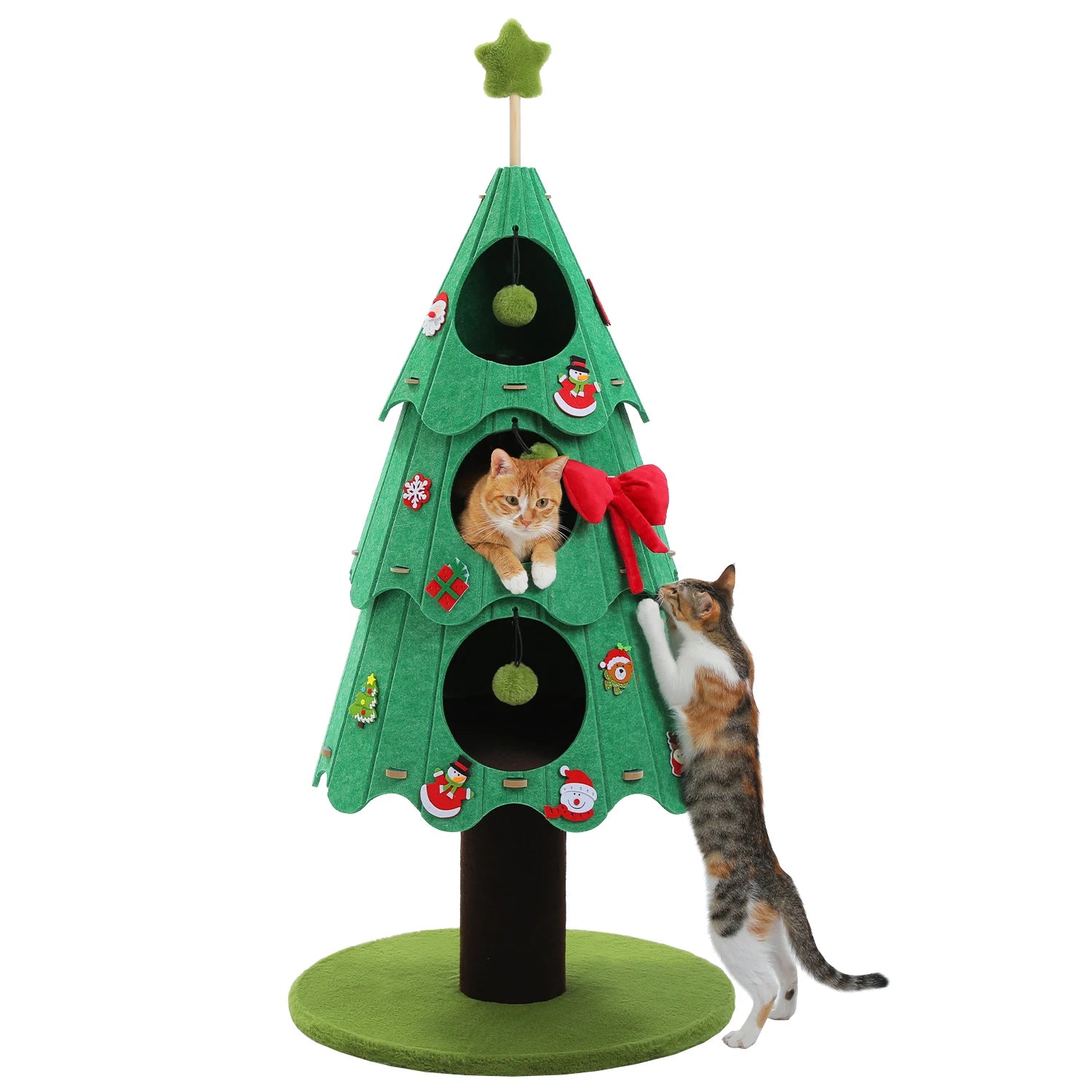 Christmas Cat Tree Tower with 3 Cozy Condos &amp; Pompoms Multi-Level Cat House Bed for Indoor Cats Modern Cat Furniture Cat Toys