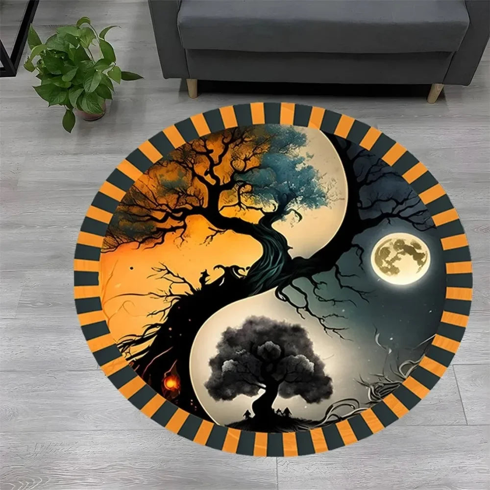 Tree of Life Round Rug Nature Mandala Rug Ancient Spiritual Decor Carpet Meditation Space Rug Washable and Non Slip Floor Mat