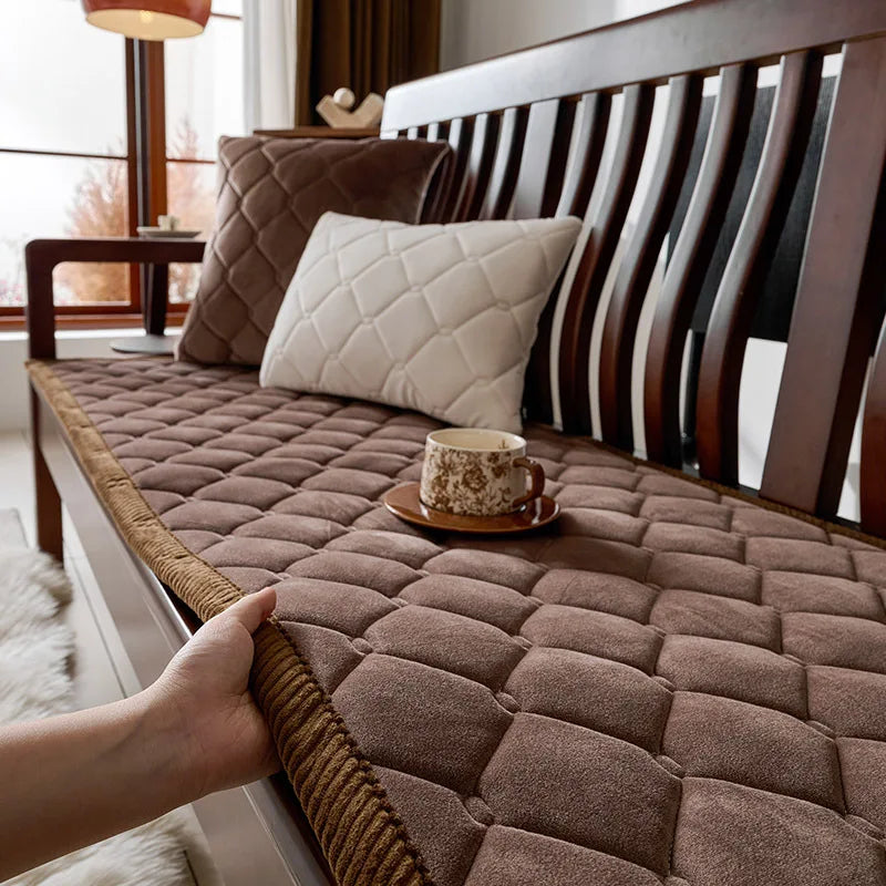 Velvet Solid Wood Sofa Cover Four Season Universal Solid Color Non-Slip Sofa Cushion Sofa Towel Home For Living Room Decoration