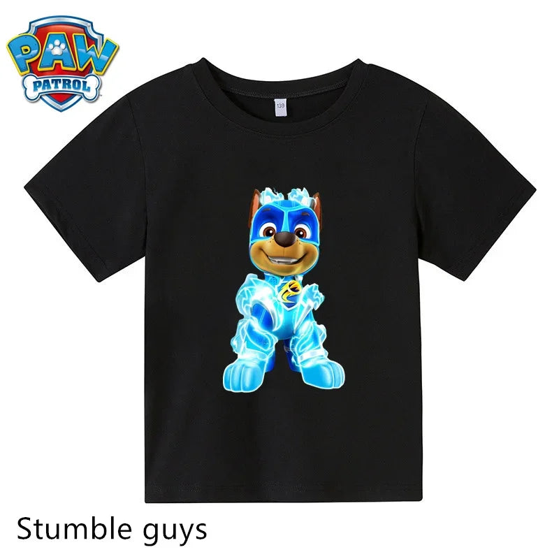 Paw Patrol Children T-shirt Simple Basic Black & White Short Sleeve Anime Cartoon Chase Skye Cute Summer Clothes Birthday Gift