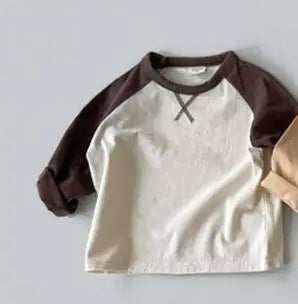 Kid Casual Simple Patchwork Long Sleeves T-shirt Pullover Tops Girl Loose Comfortable Soft Bottoming Shirt cotton tees