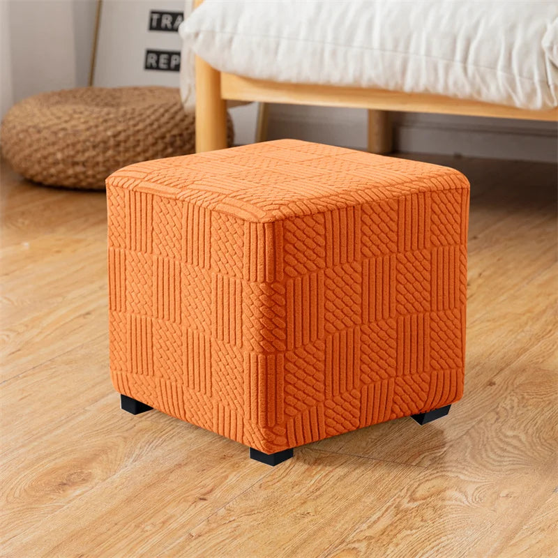 1PC Square Jacquard Ottoman Slipcover Durable Stretch Footrest Cover Folding Storage Stool Furniture Protector Pouf Cover 3sizes