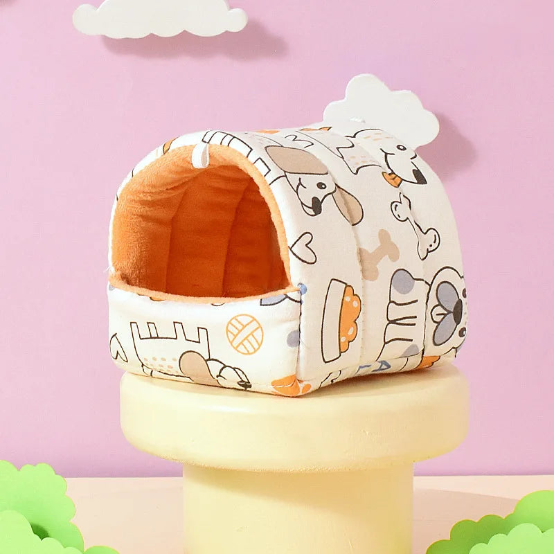 Cute Cartoon Rabbit Squirrel Mini Cage Guinea Pig Nest Small Animal Mice Rat Pet Sleeping Bed Hamster House Winter Warm Soft Mat