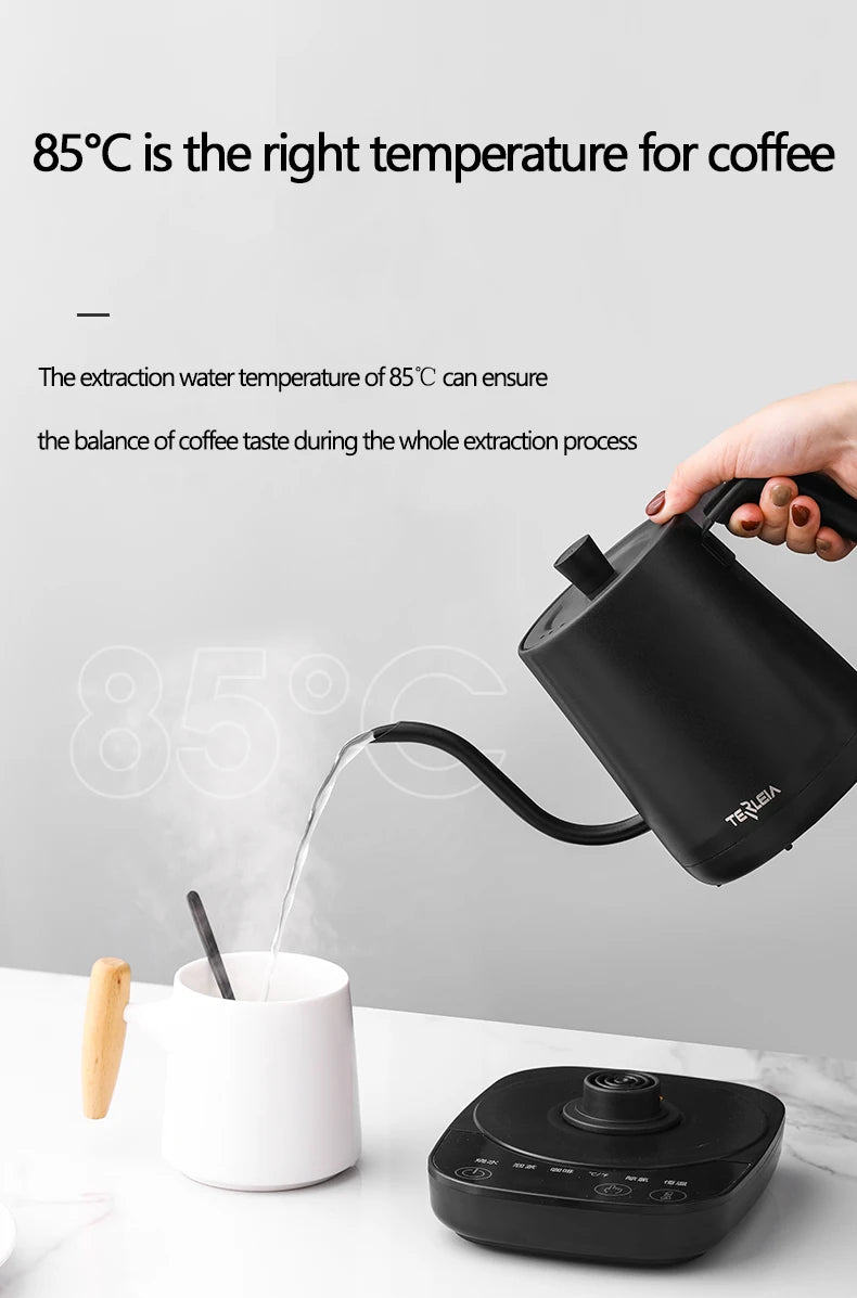 Electric Kettle 800ml Gooseneck Hand Brew Coffee Pot Thermo Pot 304 Stainless Steel Teapot Smart Temperature-Control Water Jug