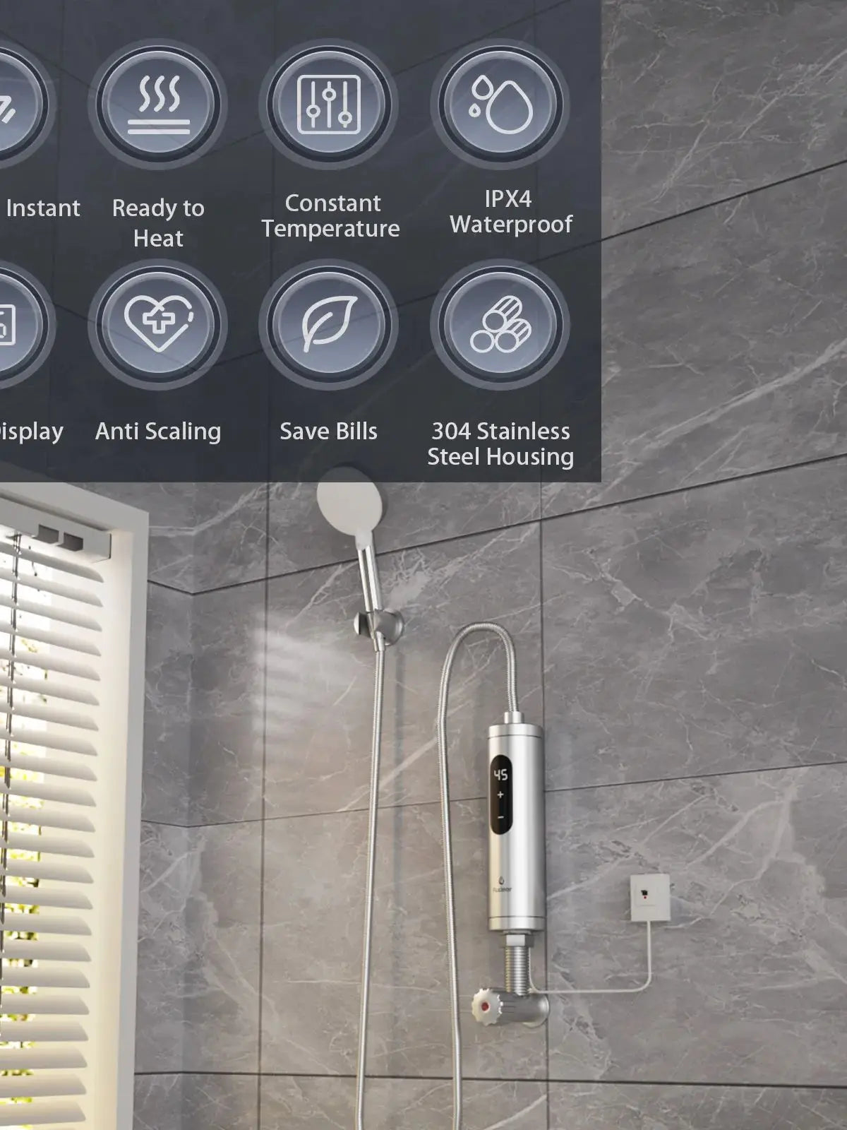 Fudeer Water Heater Electric Instant Water Heater for Sink Stainless Steel Hot Water Heater Under Sink 5500W for Kitchen