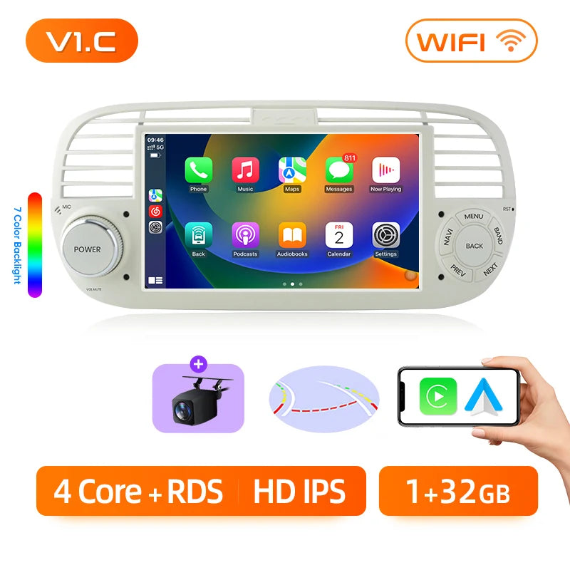 Junsun Android13 Car Radio For FIAT 500 500C Abarth 2007-2015 Car Smart Systems For Apple Carplay FM GPS SWC BT