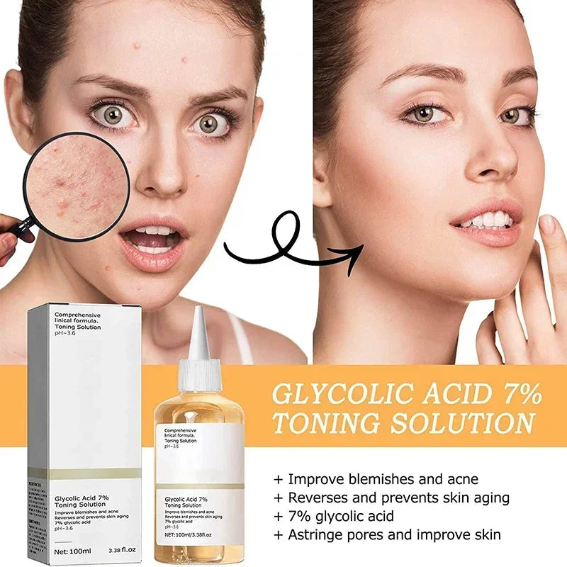 Glycolic Acid 7% Toning Facial Solution Skin Care Lighten Pore Glow Acid Toner Lifting Firming Wrinkles Dispelling Acne New