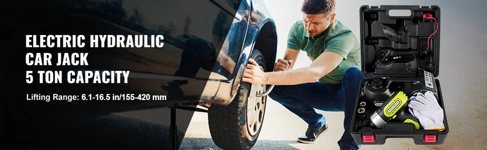 SucceBuy 4-In-1 Electric Car Jack 12V 5T Portable Hydraulic Jack Impact Wrench Tire Compressor Lifting LED Light Car Repair Tool