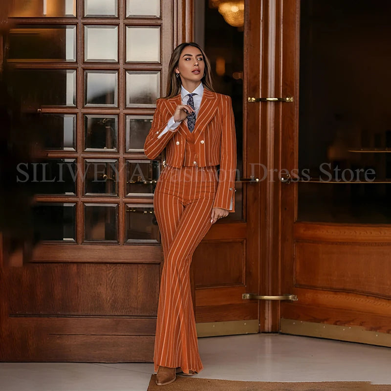 Smart Casual Women 3 Piece Set Stripes Jacket Pants Vest Stylish OfficeFemale Suit Trajes De Mujer Elegante