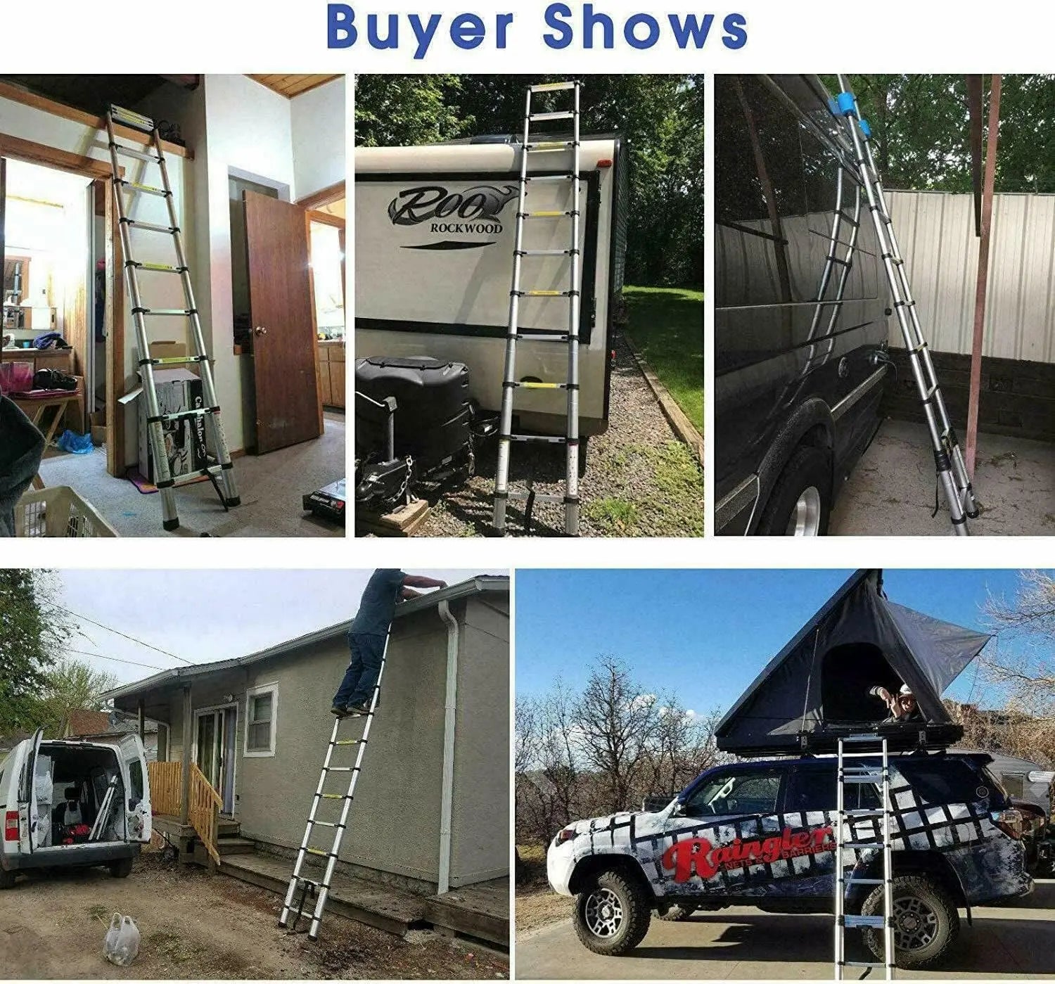 Telescopic Ladder 6.2m with Detachable Hooks & Extendable Steps, Folding Tall Loft Ladder with Non-Slip Feet Collapsible Ladder