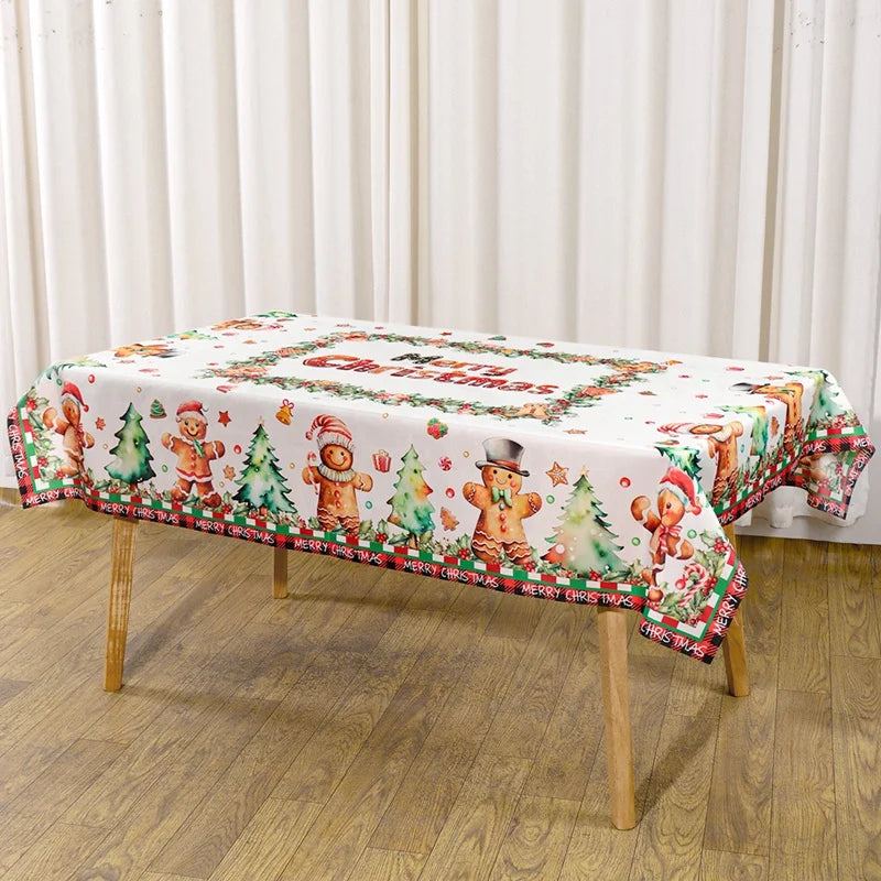 Rustic Christmas Tablecloth New Year 2026 Gingerbread Man Table Cover Christmas Decorations for Home 2025 Xmas Gift Navidad Noel
