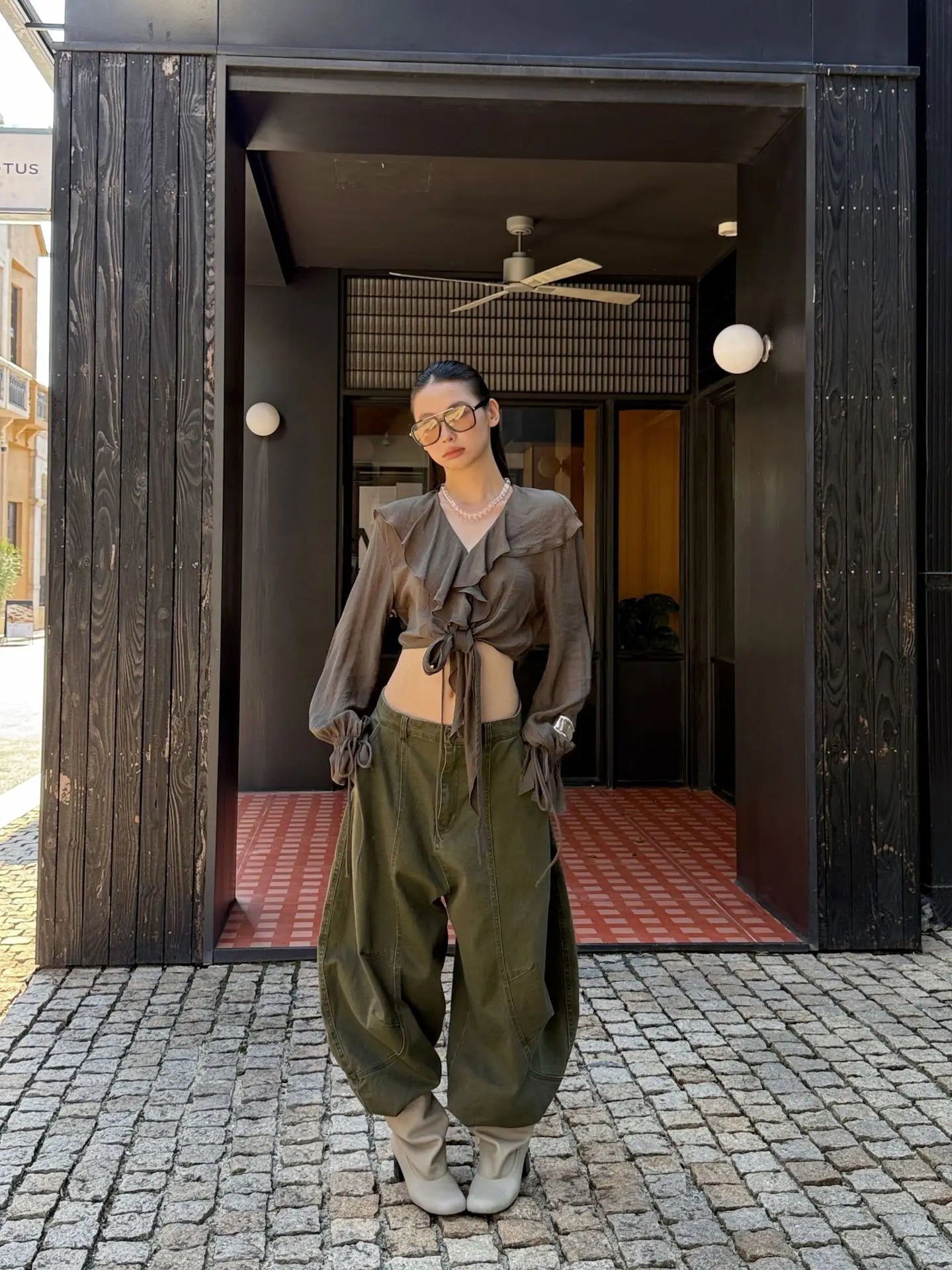 DEAT Fashion Splicing Silhouette Curved Jeans Women's High Waist Loose Wide Leg Denim Pants Autumn New 7A1005