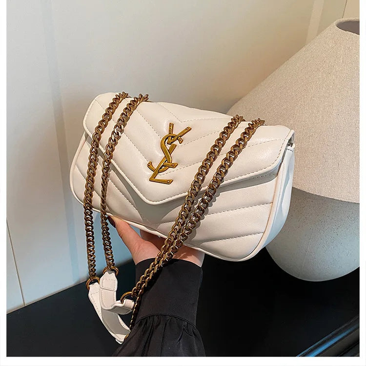 2025 Embroidered Quilted Chain Bag, Women's Luxury Crossbody Purse, Vintage Diamond Pattern Shoulder Bag with Stitching