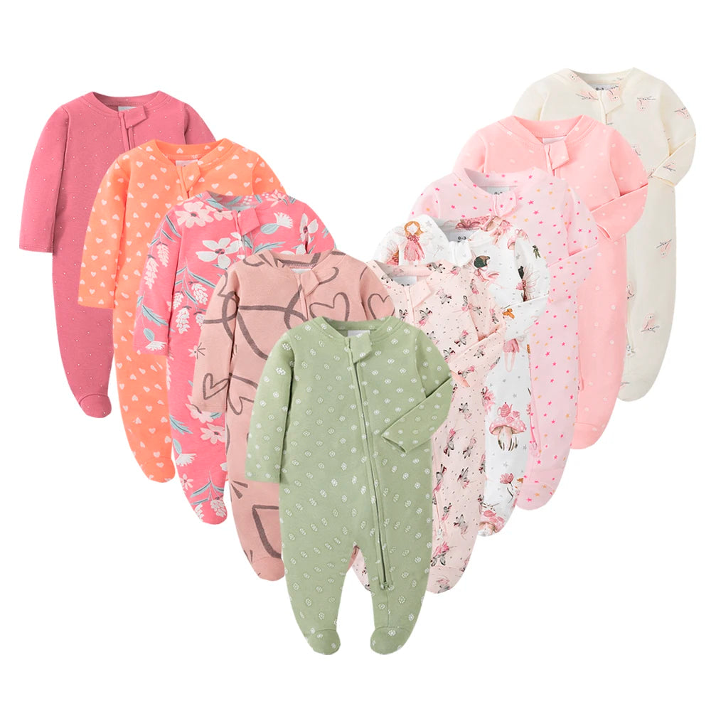 Newborn Footed Pajamas Zipper Girl and Boy Romper Long Sleeve Jumpsuit Cotton Solid White Fashion 0-12 Months Baby Clothes