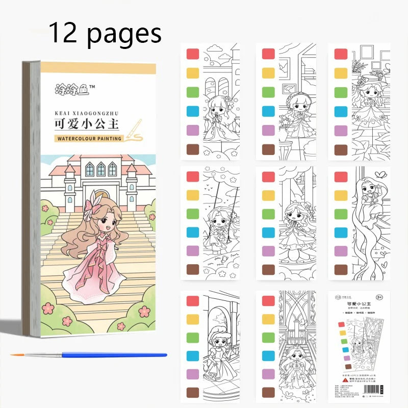 12 pages Children's Watercolor Coloring Book,Drawing Toys For Children Birthday, Thanksgiving, Halloween, Easter, Christmas gift