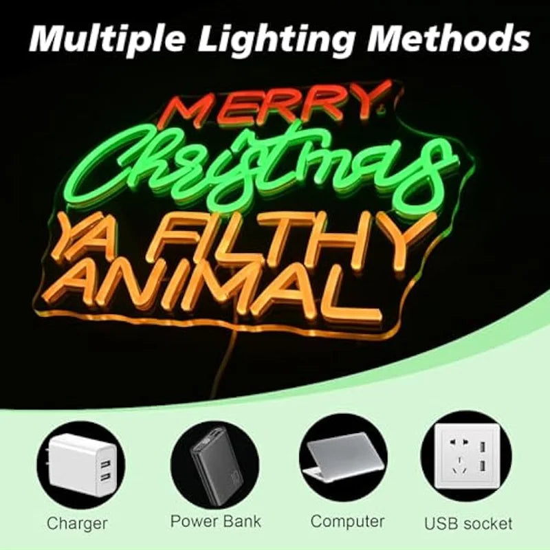 Merry Grinchmas Neon Sign Christmas Wall Decor Ya Filthy Animal Neon Light for Home Party Christmas Party Decor Grinch Ornament