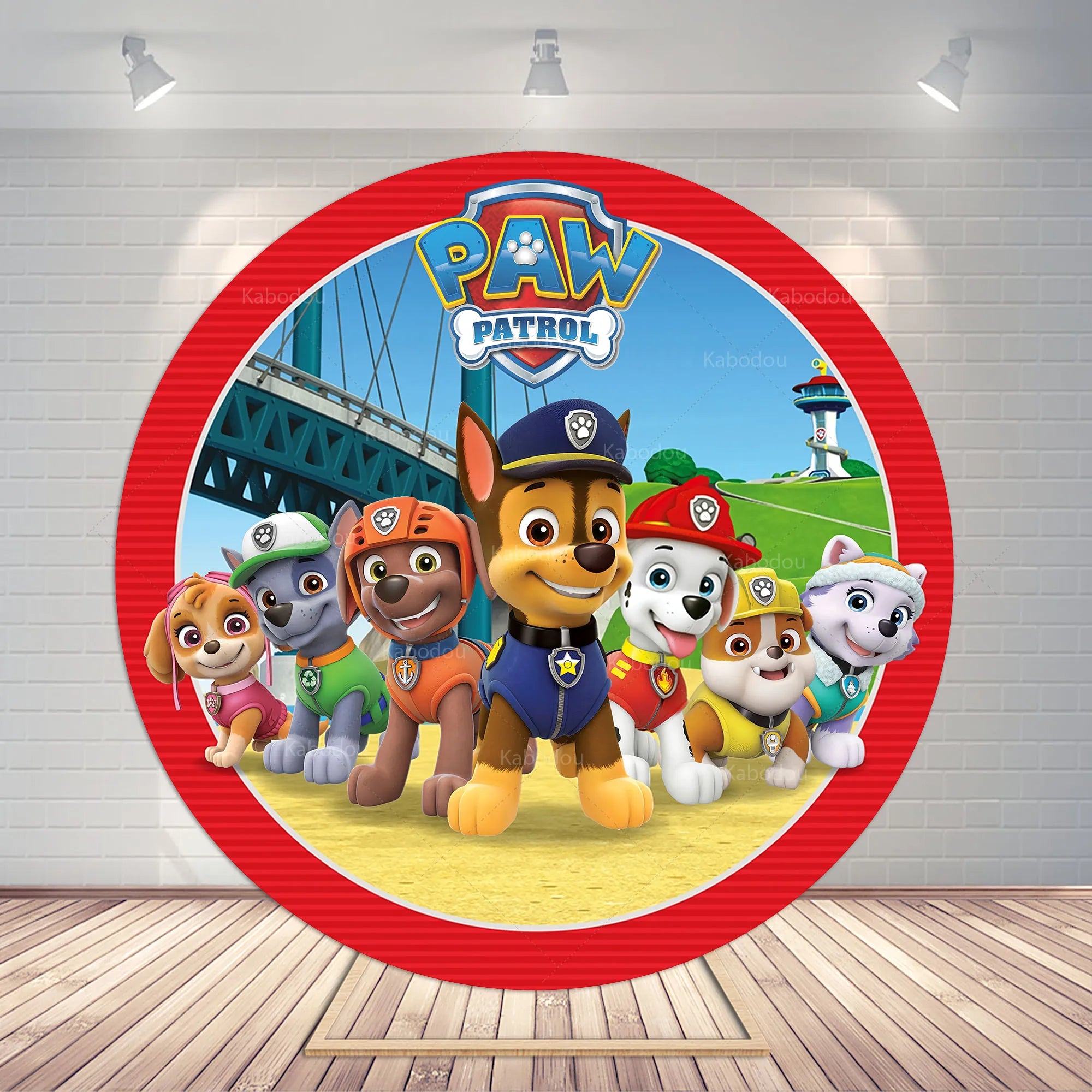 Paw Patrol Round Background Cover Boys Birthday Party Backdrop Baby Shower Cartoo Run Dogs Circle Cylinder Event Plinth Decor