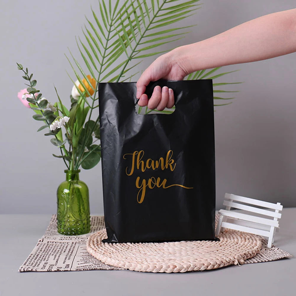 100/50/10Pcs Thank You Gift Bags Wedding Birthday Guest Gift Wrap Plastic Shop Bags Small Business Candy Pastry Store Packaging