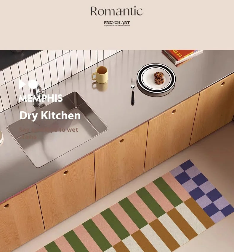 VIKAMA Retro Striped Simple Kitchen Floor Mats Diatomite Water-Absorbent Non-Slip Foot Mats Scrubbable Home Decoration Summer