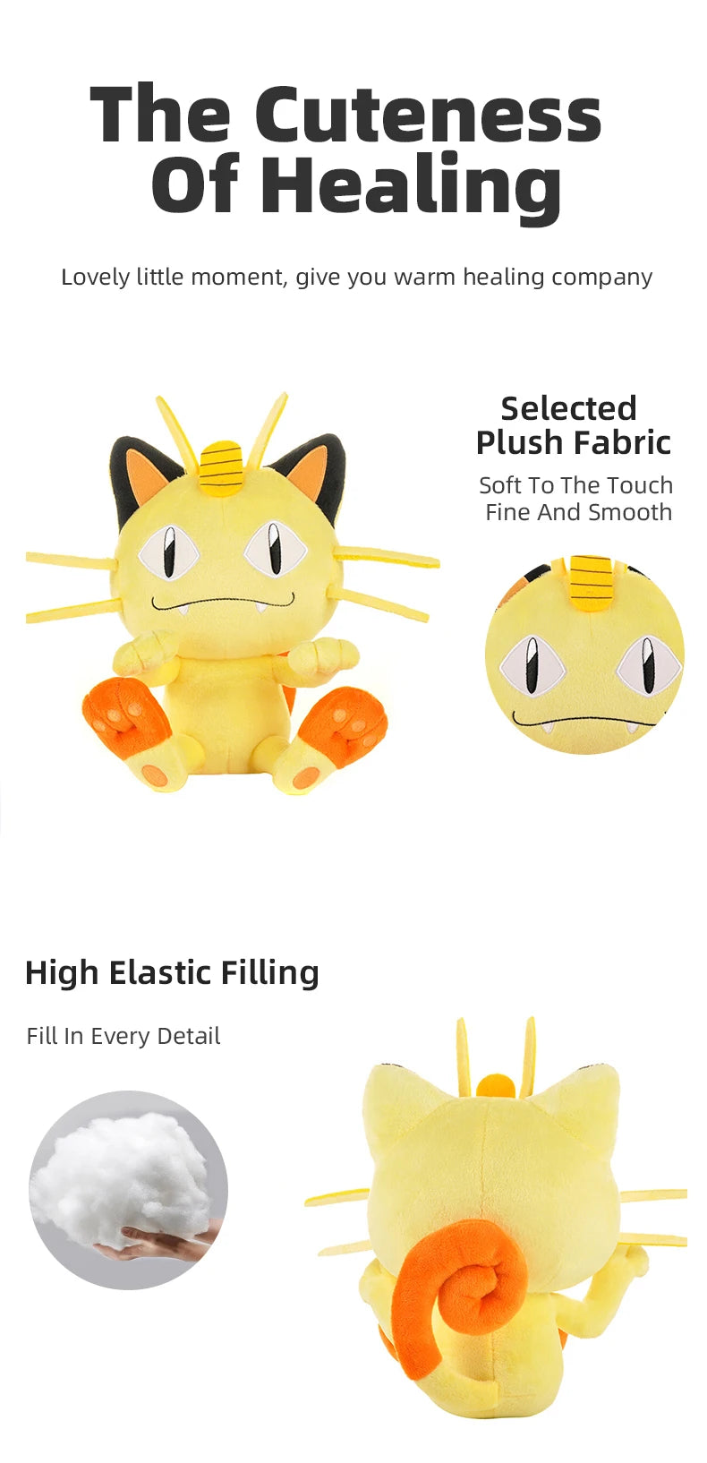 Pokemon Kawaii Litten Meowth Stuffed Toys Cartoon&Cute Plush Doll Throw Pillow Children's Toy Birthday Present