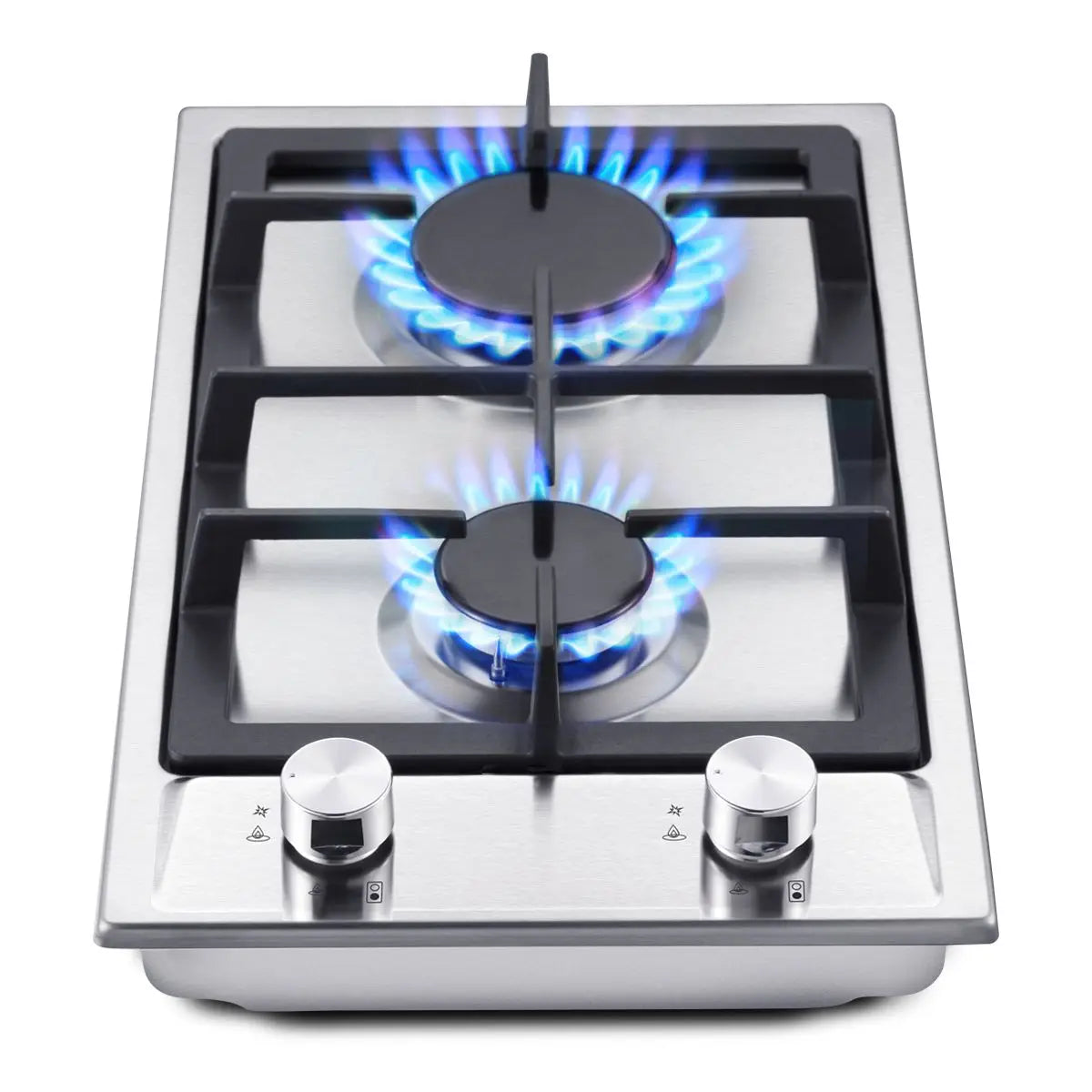 Stainless Steel Gas Hob Automatic Flame Protection 2 Bulbs | Dual Fuel Natural Gas/Propane Built-in/Freestanding 2400W 220-240V