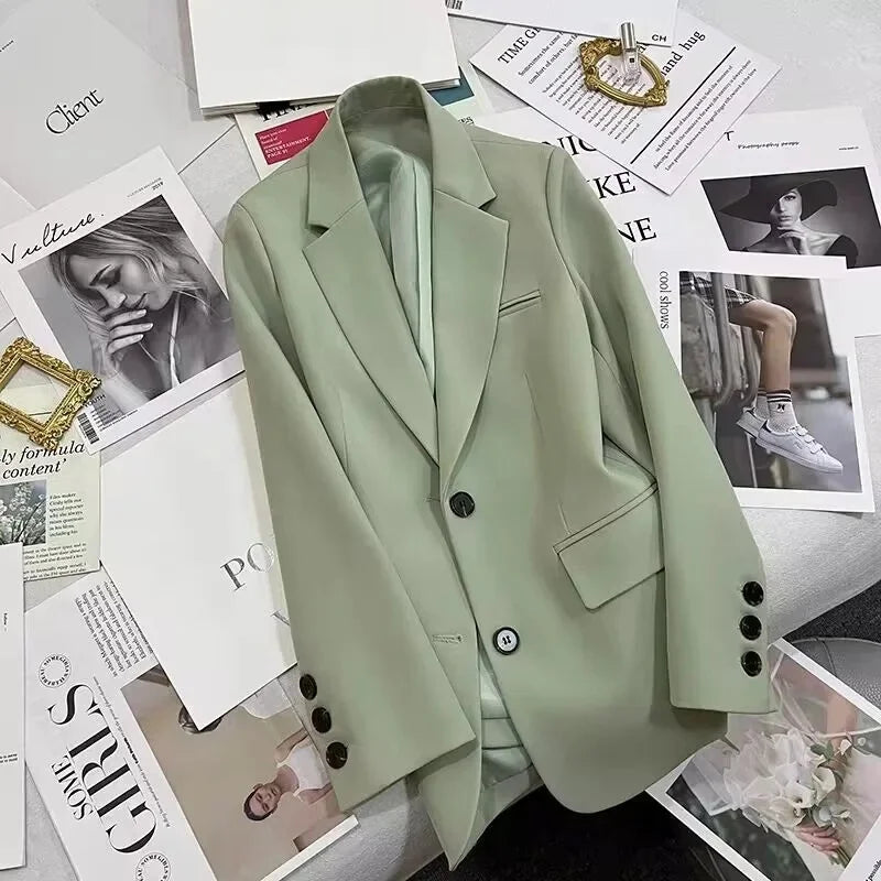 Elegant Commute Slim Fit Women's Single-breasted Jacket Pure Color Fashionable Polyester Fiber Full Sleeve Suit Top