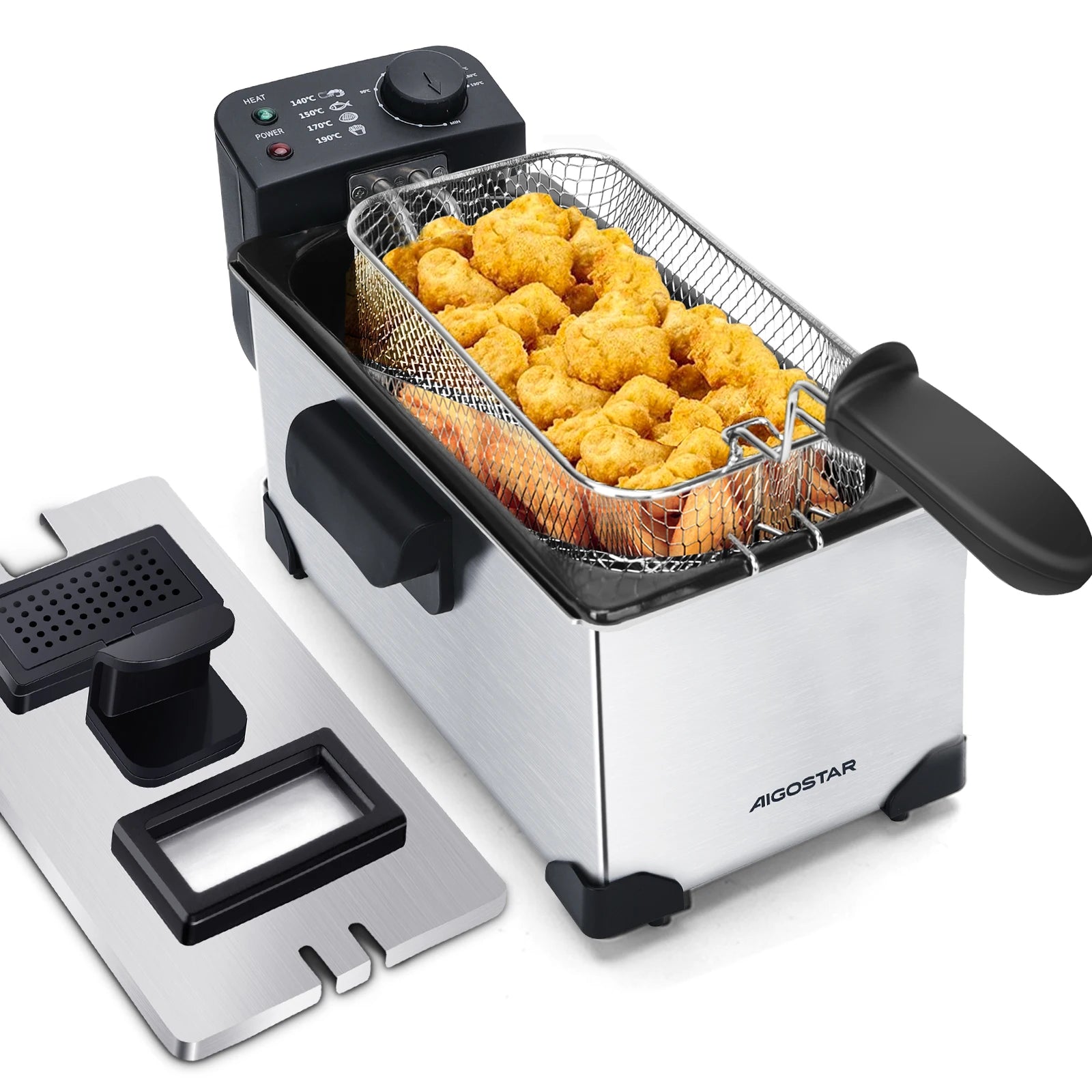 Aigostar Fryer 2200Watts, 3 Litre Capacity with Window, Temperature Control, Removable Oil Bowl