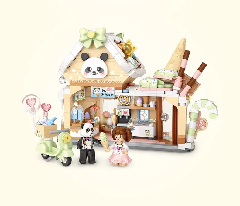 panda Building Blocks  toys  Ice cream Shop Retail Store Architectures model Assembly Toy Christmas Gifts for Adult