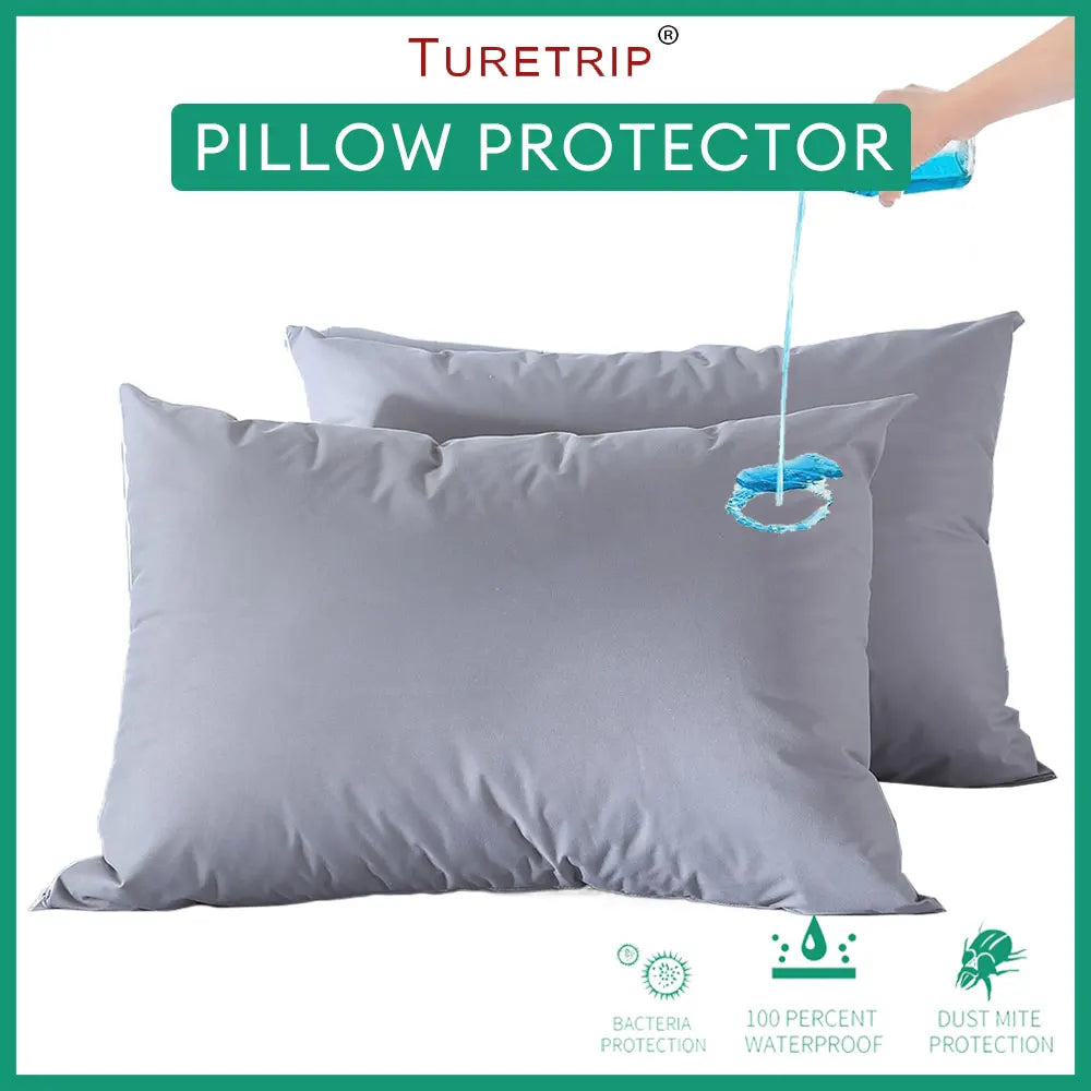2pcs Solid Waterproof Pillow Protector Bedbug Proof Zipper Pillowcases Microfiber Fabric Pillow Cover