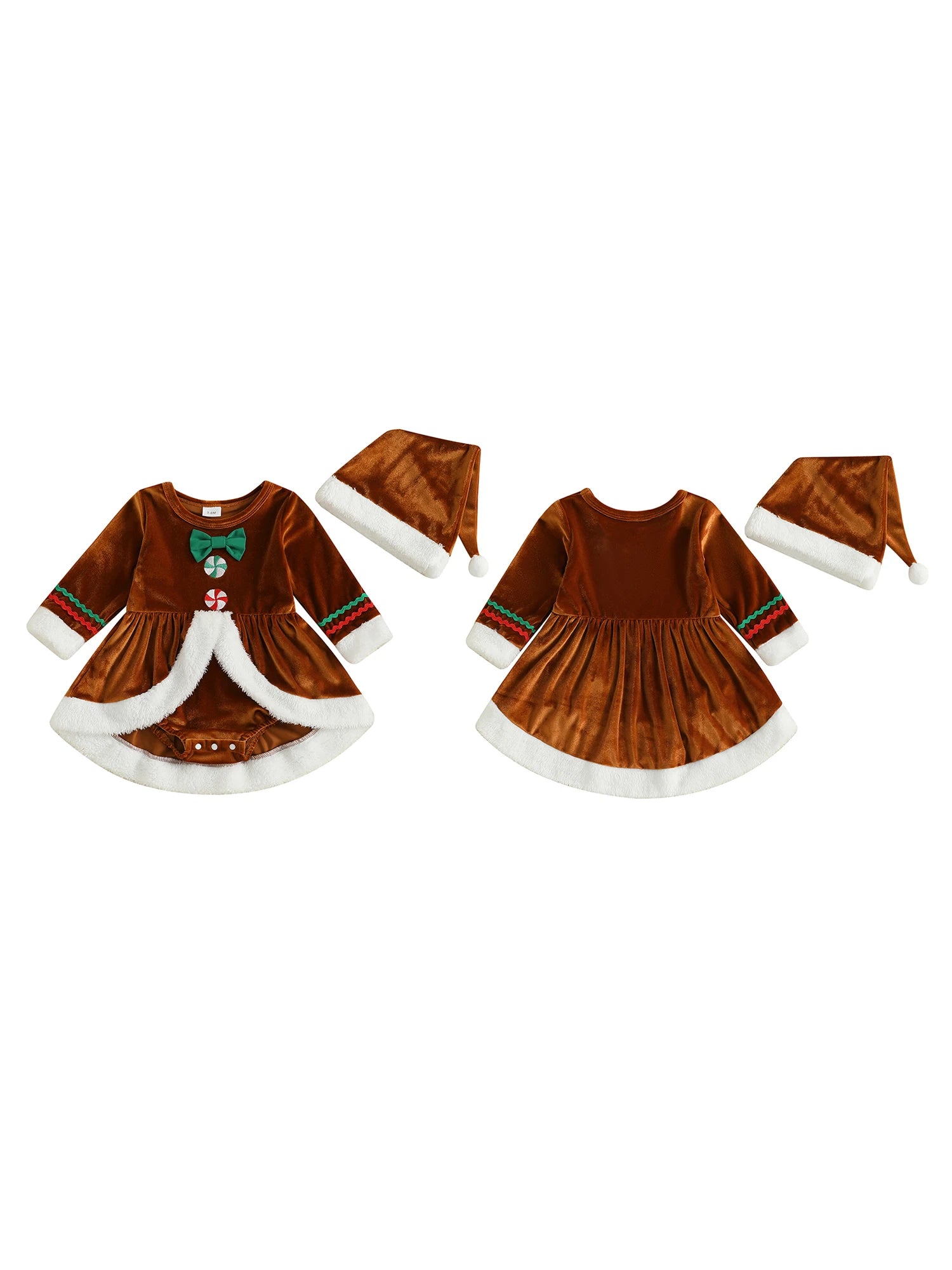 Baby Girl Christmas Outfit Plush Long Sleeve Romper Dress Hat Santa Costume 2 Piece Set