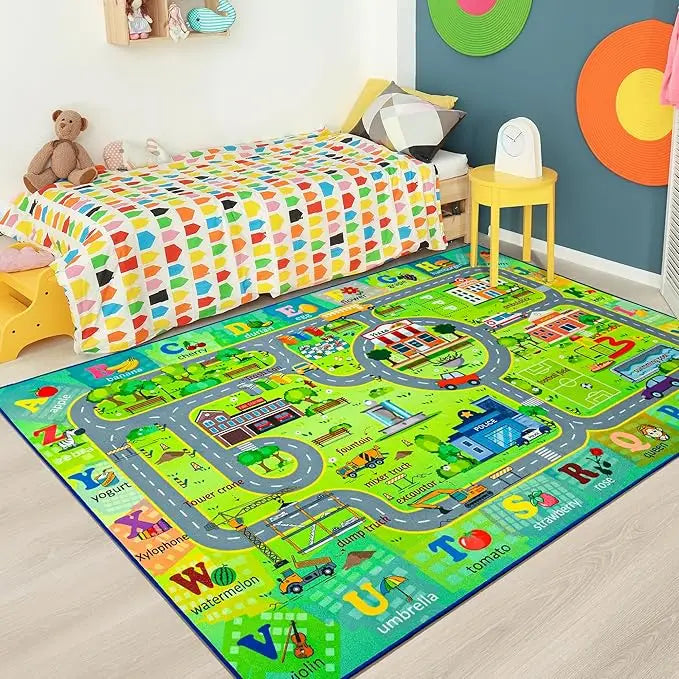 Cartoon Traffic Route Map Rug Children's Play Mat Living Room Kid's Bedroom Floor Rug Cartoon Road Play Mat Soft Tatami Carpets