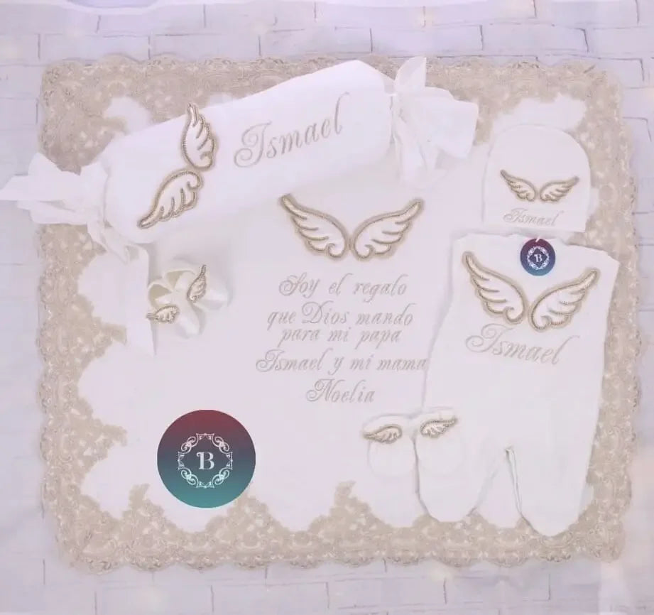 Dollbling 5pcs Wings Outfits Any Name Personalized Sweetwood Embroidery Gift Set Baby Pajamas Hat Welcome Home Ceremonial dress