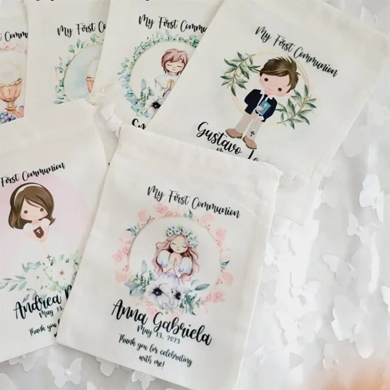 5pcs Personalized boy girl 1st First Holy Communion party bags Baptism Confirmation Religious decoration welcome thank you favor