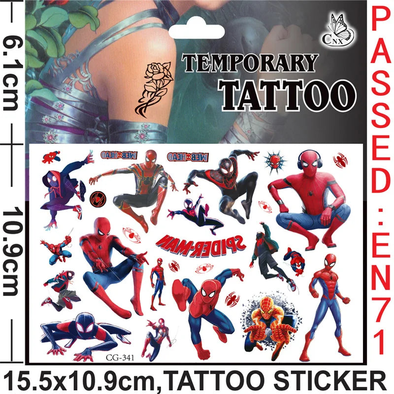Anime Spider Stickers Kawaii Spiderman DIY Tattoo Stickers Cartoon Tattoo Stickers Decoration Children Gifts