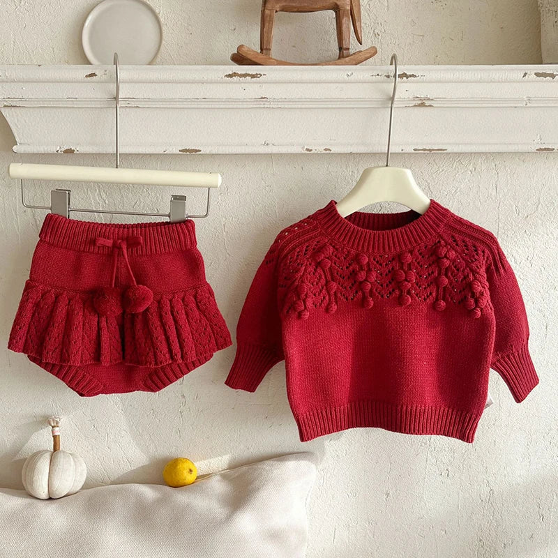 2025 New Autumn 0-3Yrs Children Clothes Suit Long Sleeved Knitted Pullover Sweater+PP Shorts Toddler Baby Girl Clothes Set