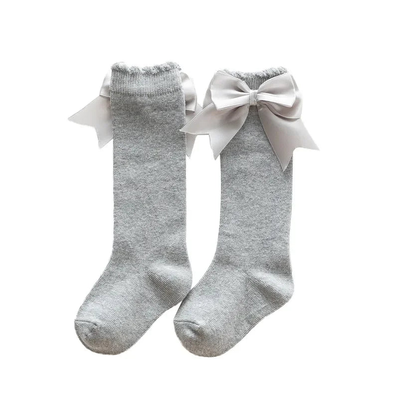 0-24months Infant Girl Below Knee Socks Solid Color Bow Decor Stockings For Girls Infant Breathable Socks