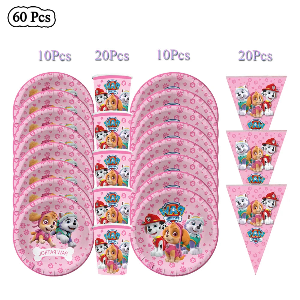 Paw Patrol Birthday Decorations Dogs Skye Disposable Tableware Party Package Tablecloth Kids Favor Childrens Party Supplies