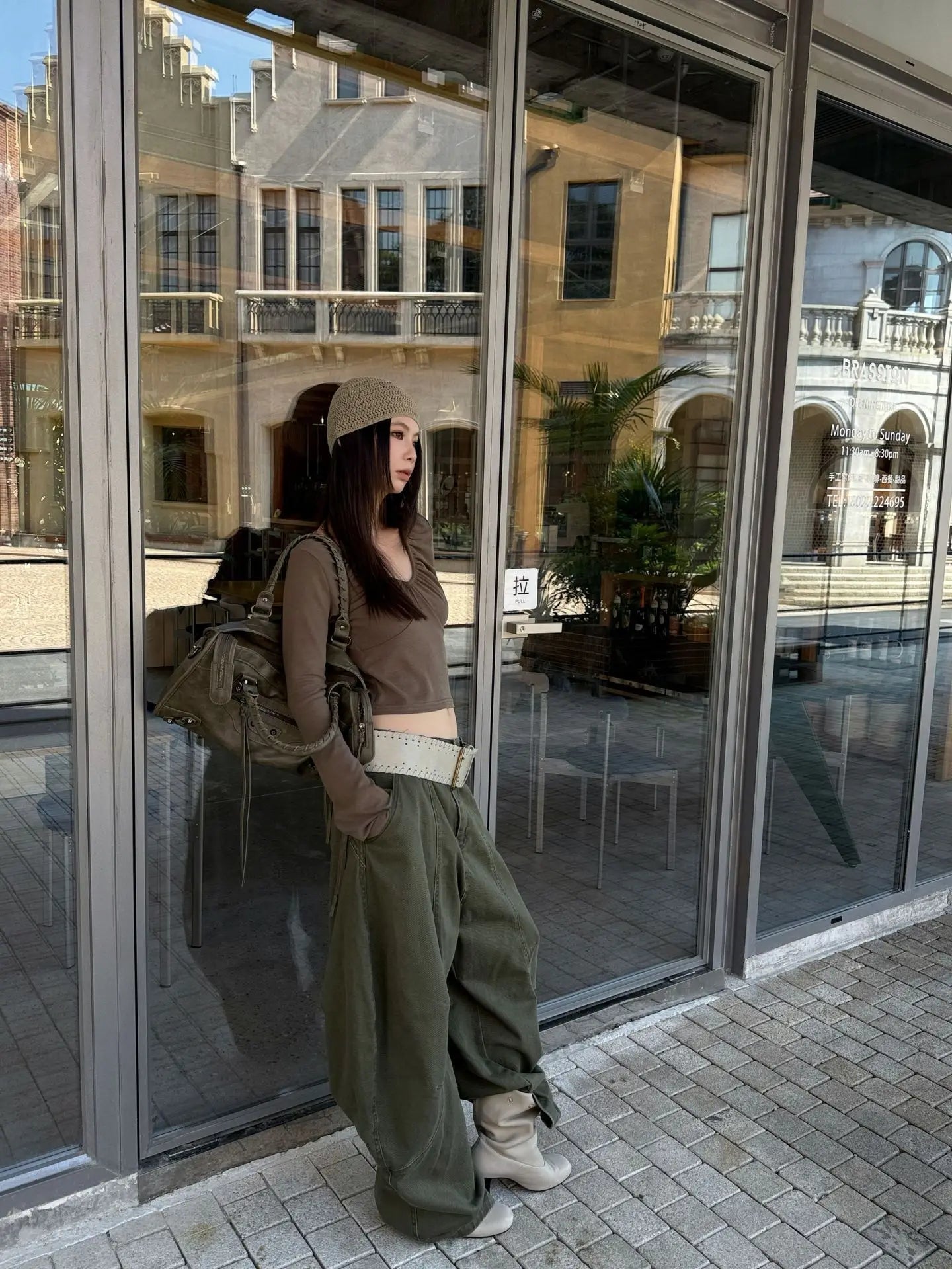 DEAT Fashion Splicing Silhouette Curved Jeans Women's High Waist Loose Wide Leg Denim Pants Autumn New 7A1005