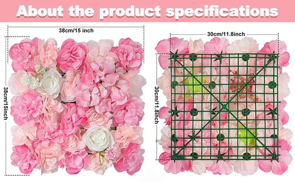 12PCS Artificial Flowers Roses Wall Panel 3D Flower Backdrop Faux Roses for Wall Party Wedding Bridal Shower Outdoor Decoration