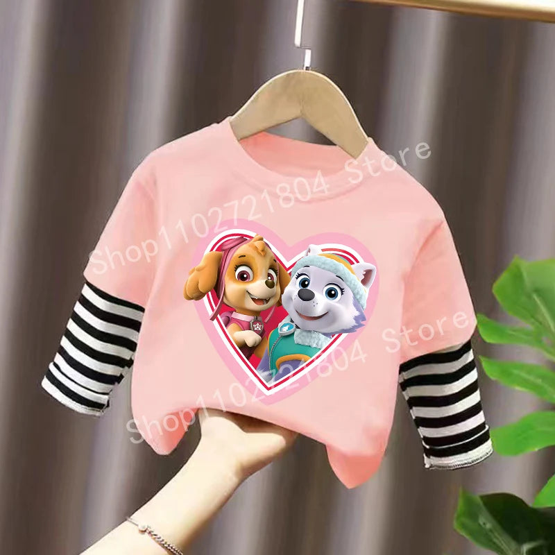 PAW Patrol T-shirt Cute Cartoon Print Long Sleeve Round Neck Kawaii Cotton Boys Girls Clothes Fashion Hip Hop Children Clothing