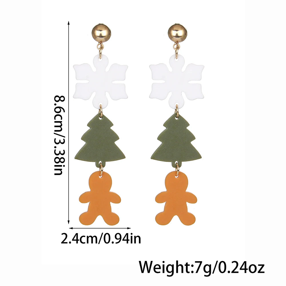 WELBACK 1 Set of 3 Pairs Women's Fashion Earrings Gingerbread Man Christmas Tree and Snowman Design Perfect Holiday Gift